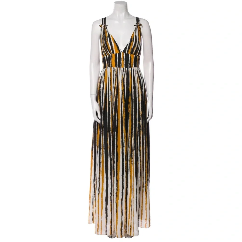 Ronny Kobo Sallee Elegant Striped Tiger Print Deep V-Neck Maxi Dress SXS NWOT - Picture 5 of 15